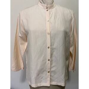 Eileen Fisher Linen Silk Blend Mandarin Collar Women’s Peach Button Up M Shirt